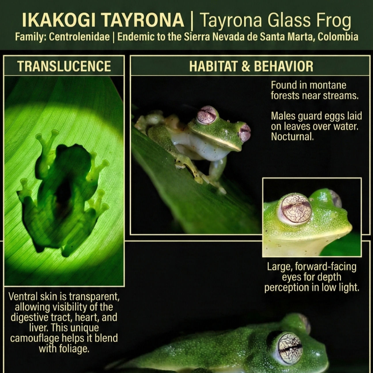 Original educational graphic about the Tayrona glass frog